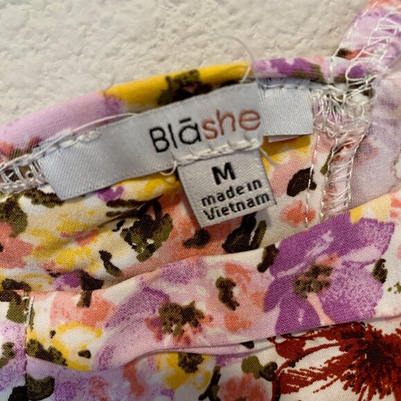 Blashe Floral Crop Top 90s Corset Style Puff Sleeve Size Medium‎ - Picture 3 of 3